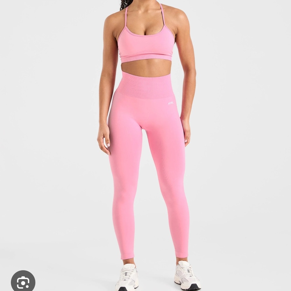 AYBL 3 Piece Set - Seamless Pink Leggings, Bra and Crop Top - medium